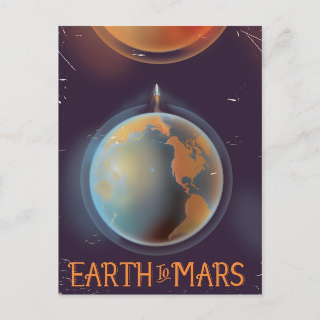 Carte Postale Affiche Rétro Sci-fi Terre Mars (Devant)