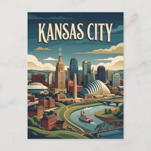 Carte Postale Affiche Rétro Vintage de Kansas City Missouri Rive