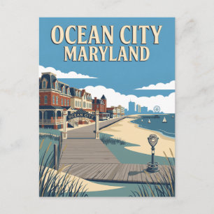Carte Postale Affiche Rétro Vintage de la Promenade d'Ocean City