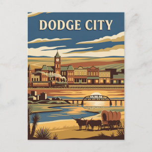 Carte Postale Affiche Rétro Vintage Dodge City Kansas Old West