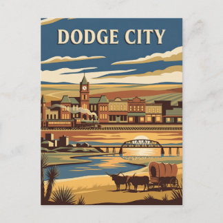 Carte Postale Affiche Rétro Vintage Dodge City Kansas Old West