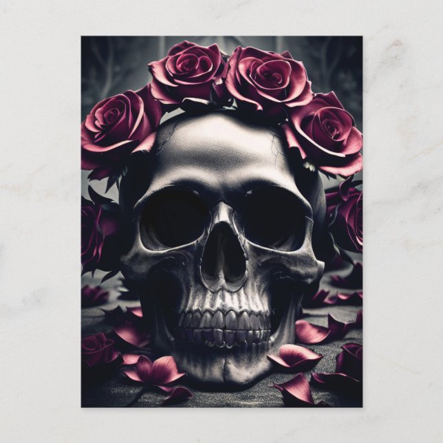 Carte Postale Affiche Rose Sombre Gothique & Crâne (Devant)