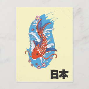 Carte Postale Affiche vintage de carpe koï du Japon
