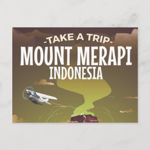 Carte Postale Affiche vintage de dessin animé du mont Merapi Ind