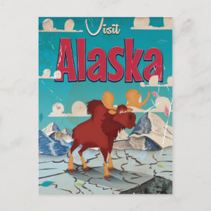 Carte Postale Affiche vintage de dessin animé Visite de l'Alaska