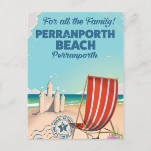 Carte Postale Affiche vintage de la plage de Perranporth