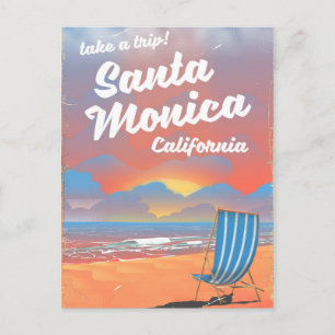 Carte Postale Affiche vintage de plage de Santa Monica Californi