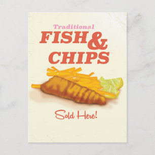 Carte Postale Affiche vintage de poisson et frites traditionnel