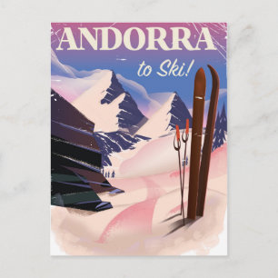 Carte Postale Affiche vintage de ski d'Andorre