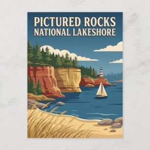 Carte Postale Affiche vintage du littoral de Pictured Rocks Mich