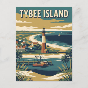 Carte Postale Affiche vintage du phare de l'île de Tybee Géorgie