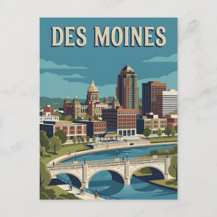 Carte Postale Affiche vintage sur le front de rivière de Des Moi