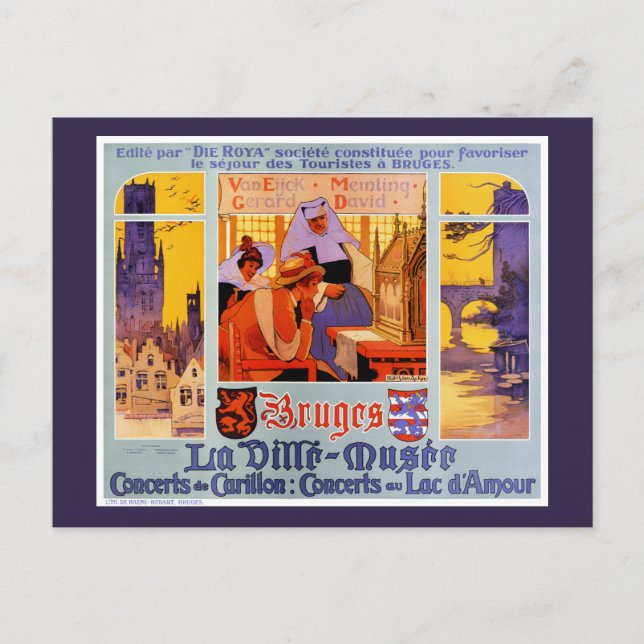 Carte Postale Affiche Vintage voyage de Bruges restaurée (Devant)