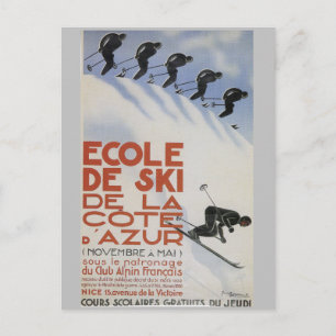 Carte Postale Affiche Vintage voyage de l'école de ski française
