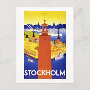Carte Postale Affiche Vintage voyage de Stockholm restaurée