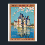 Carte Postale Affiche Vintage voyage restaurée France Normandie<br><div class="desc">Rénové et numériquement rehaussé poster de voyage français vintage montrant le Château d’O de l’autre côté du lac. Imperfections supprimées. Couleurs corrigées.</div>