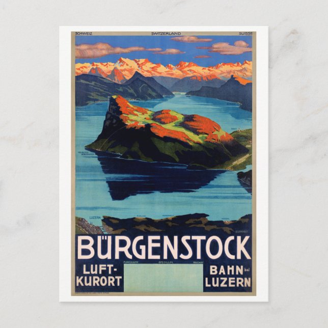 Carte Postale Affiche Vintage voyage Suisse restaurée (Devant)