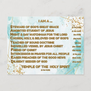 Carte Postale Affirmations bibliques d'or Acrostique w_Scripture