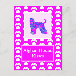 Carte Postale Afghan Hound Dog Kisses Silhouette Cute P&B
