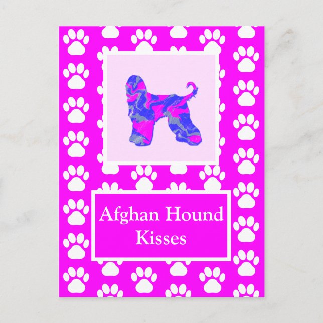 Carte Postale Afghan Hound Dog Kisses Silhouette Cute P&B (Devant)