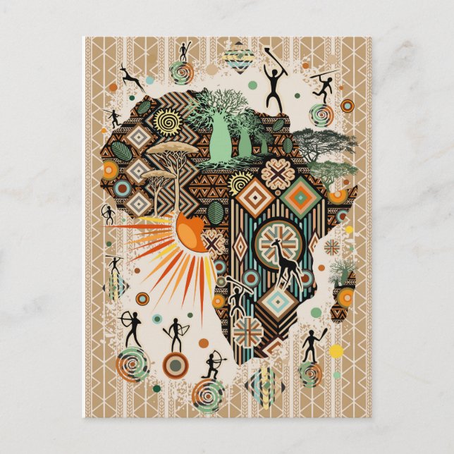 Carte Postale Africa Map Decorative Tribal Elements Pattern (Devant)