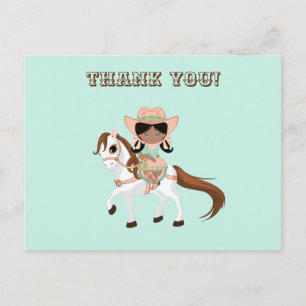 Carte Postale Africaine Américaine Cowgirl sur Horse Girls Merci
