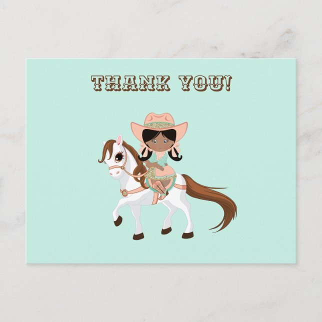 Carte Postale Africaine Américaine Cowgirl sur Horse Girls Merci (Devant)