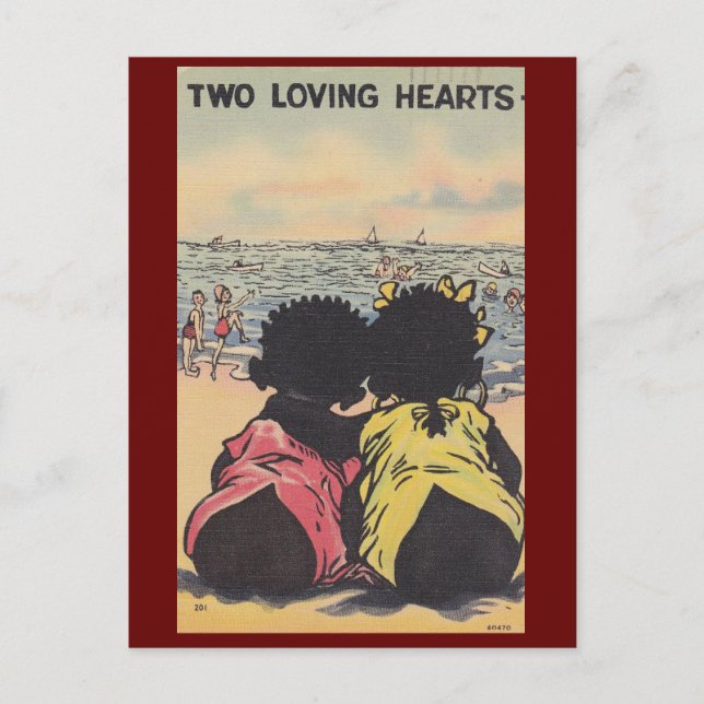 Carte Postale African American Children Beach Vintage Valentine (Devant)