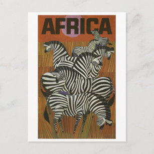 Carte Postale Afrique, Afrique Zèbre, Savannah, voyage vintage