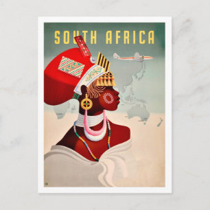 Carte Postale Afrique du Sud, femme africaine, voyage aérien vin