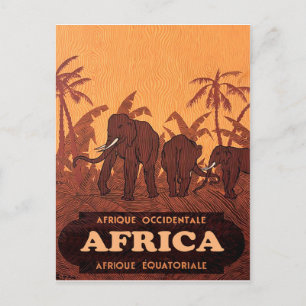 Carte Postale Afrique, éléphants d'Afrique sur des palmiers, vin