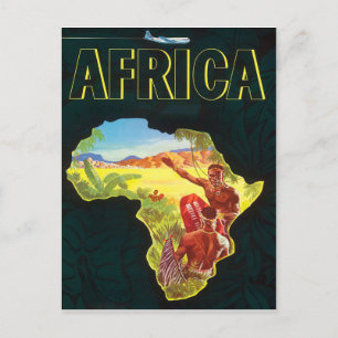 Carte Postale Afrique, guerriers africains à l'intérieur du cont