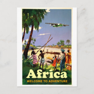 Carte Postale Afrique, tribu africaine regardant l'avion à venir