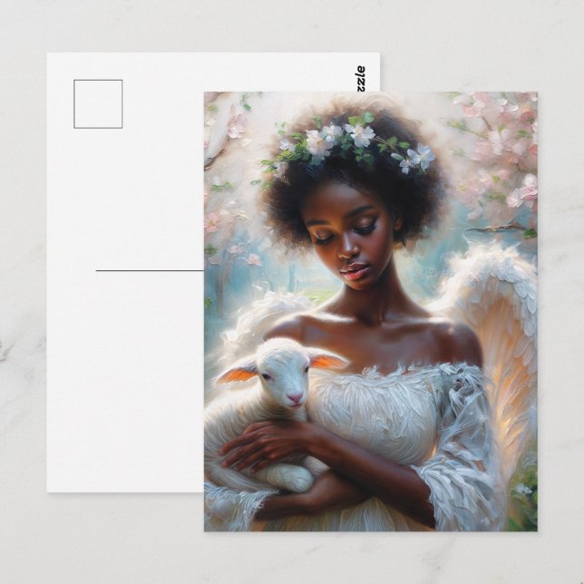 Carte postale Afro Angel avec agneau (Devant / Derrière)