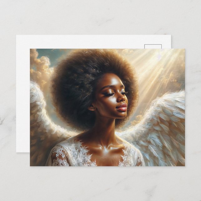 Carte Postale Afro Angel in Light - Ethereal Black Woman (Devant / Derrière)