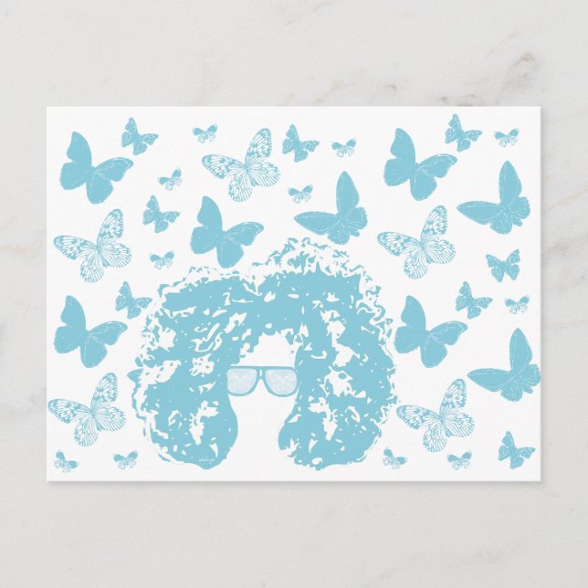 Carte Postale Afro, Papillons et Lunettes de soleil (Devant)