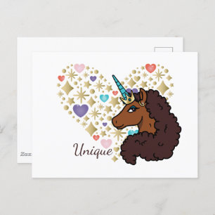 Carte Postale Afro Unicorn Design cardiaque unique