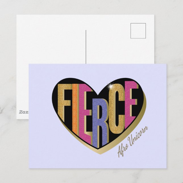 Carte Postale Afro Unicorn Fierce Heart Design (Devant / Derrière)