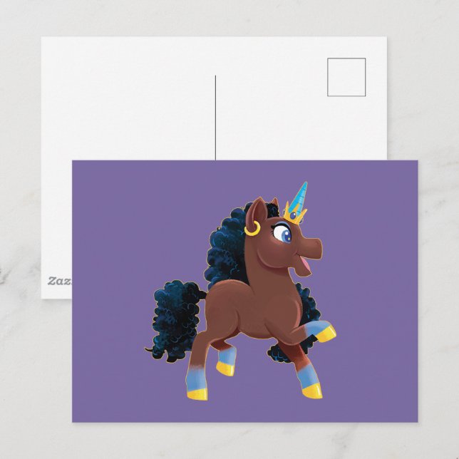 Carte Postale Afro Unicorn | La magie (Devant / Derrière)
