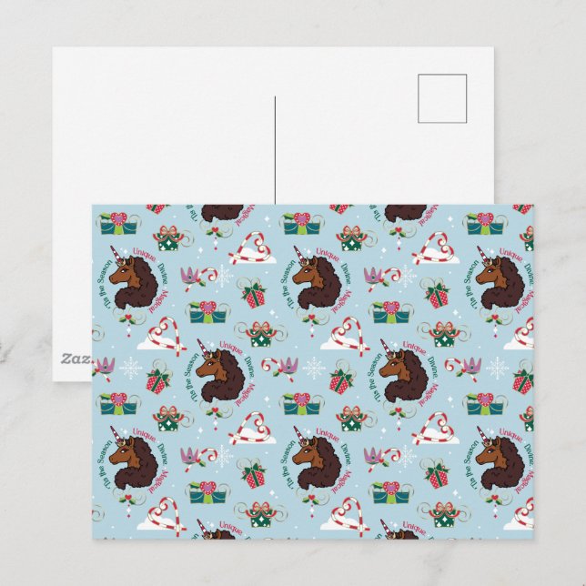Carte Postale Afro Unicorn Motif de vacances (Devant / Derrière)
