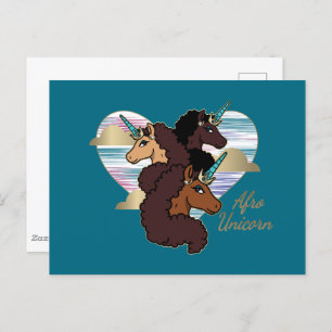 Carte Postale Afro Unicorn Trio Coeur Design