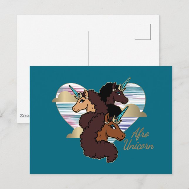 Carte Postale Afro Unicorn Trio Coeur Design (Devant / Derrière)