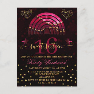 Carte Postale Agate Rouge Bourgogne Arc-en-Ciel & Cœurs Sweet 16