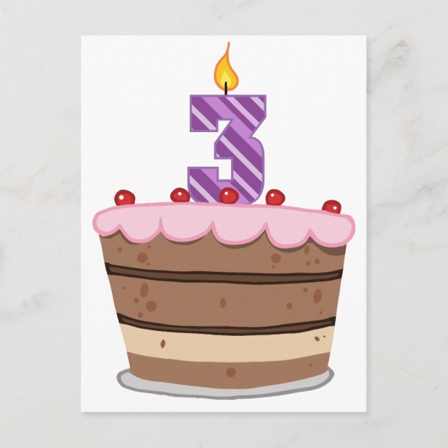 Carte Postale Âge 3 sur le gâteau d'anniversaire (Devant)