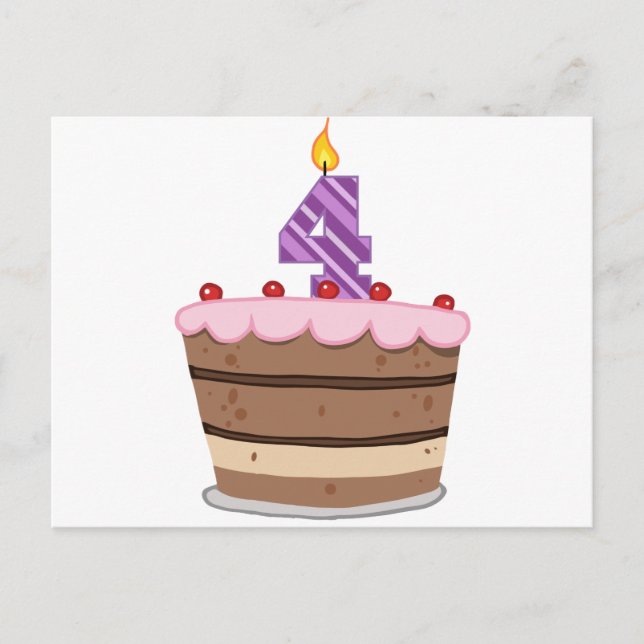 Carte Postale Âge 4 sur le gâteau d'anniversaire (Devant)