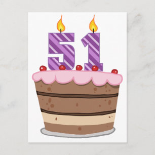 Carte Postale Âge 51 sur gâteau d'anniversaire