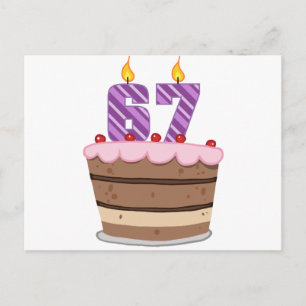 Carte Postale Âge 67 sur gâteau d'anniversaire