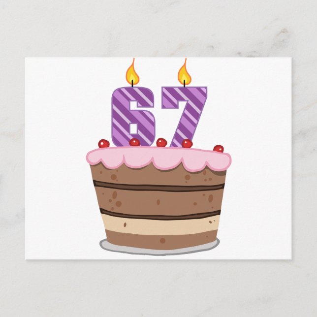 Carte Postale Âge 67 sur gâteau d'anniversaire (Devant)