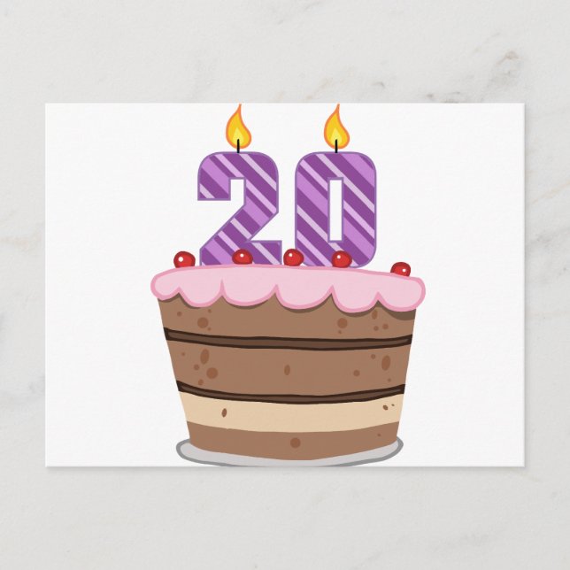 Carte Postale Âgé de 20 ans sur le gâteau d'anniversaire (Devant)