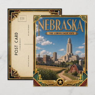 Carte Postale Âge d'or Art déco vintage du Nebraska